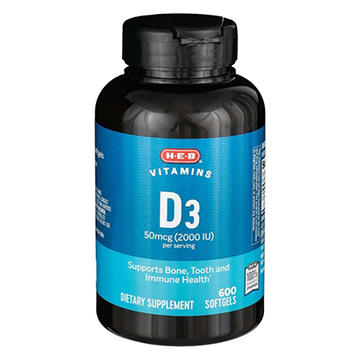 H-E-B Vitamins D3 50 mcg (2,000 IU) Softgels