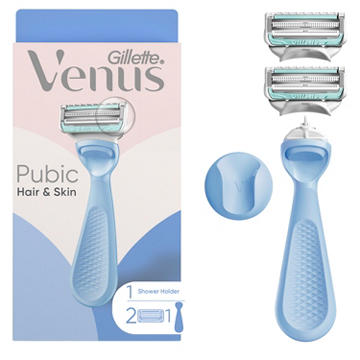 Venus for Pubic Hair & Skin, Bikini Razor Handle + 2 Blade Refills for Women