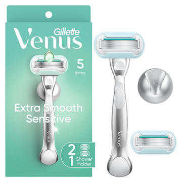 Venus Extra Smooth Sensitive Women's Razor + 2 Blade Refills + Shower Holder