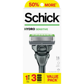 Schick Hydro Sensitive Men's 5 Blade Razor Start Kit - 3 Refills
