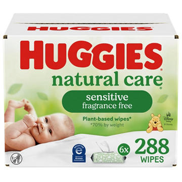 Huggies Natural Care Sensitive Baby Wipes, Unscented, 6 Flip-Top Packs