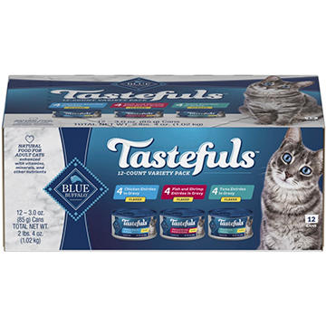 Blue Buffalo Tastefuls Adult Chicken Fish & Shrimp Tuna Flaked Wet Cat Food Variety Pack