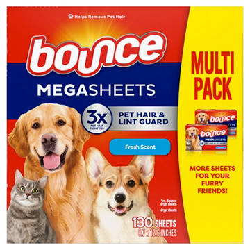 Bounce Pet Hair & Lint Guard Mega Dryer Sheets with 3X Pet Hair Fighters, Fresh Scent