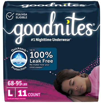 Goodnites Girls' Nighttime Bedwetting Underwear - Large (68-95 lbs)