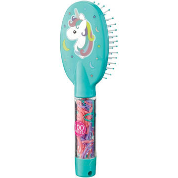 Trend Zone Unicorn Brush with 100 No Snag Hair Elastics - Assorted Colors