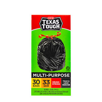 H-E-B Texas Tough Large Multipurpose Flex Trash Bags, 33 Gallon