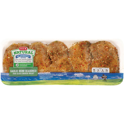 H-E-B Natural Garlic Herb Seasoned Chicken Breast, Thin Sliced