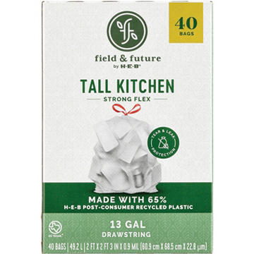 Field & Future by H-E-B Tall Kitchen Drawstring Trash Bags, 13 Gallon