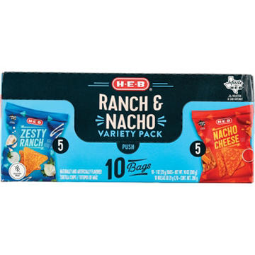H-E-B Zesty Ranch & Nacho Flavored Tortilla Chips Variety Pack 1 oz Bags