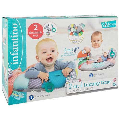 Infantino 2-in-1 Tummy Time & Seated Support - for Newborns and Older  Babies, with Detachable Support Pillow and Toys, for Development of Strong  Head