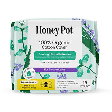The Honey Pot Organic Cotton Cooling Herbal Daytime Incontinence Pads with Wings