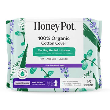 The Honey Pot Organic Cotton Herbal Overnight Incontinence Pads with Wings
