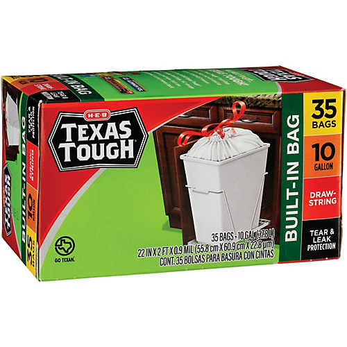 H-E-B Texas Tough Tall Kitchen Drawstring Trash Bags, 13 Gallon