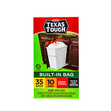 H-E-B Texas Tough Drawstring Trash Bags, 10 Gallon
