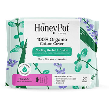 The Honey Pot 100% Organic Cotton Cooling Herbal Regular Pads with Wings
