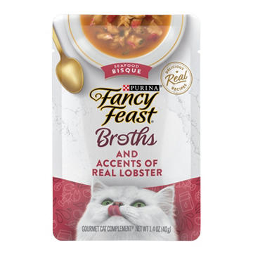 Fancy Feast Purina Lickable Wet Cat Food Broth Topper - Seafood Bisque and Accents of Real Lobster