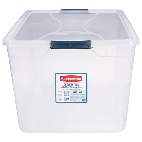 Rubbermaid Cleverstore Storage Tote With Latching Lid 30 Qt 18 34 x 13 38 x  10 12 Clear - Office Depot