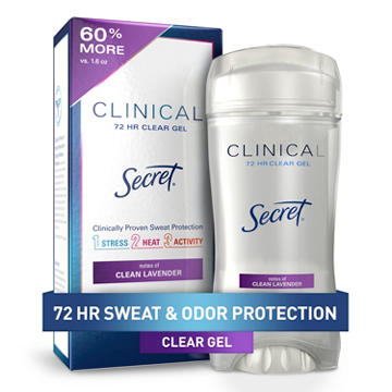 Secret Clinical Strength Clear Gel Antiperspirant and Deodorant for Women, Pro-Hyaluronic Acid, Clean Lavender