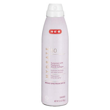 H-E-B Hydrate Hyaluronic Acid & Collagen Sunscreen Spray – SPF 50