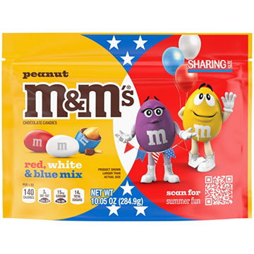 M&M'S Peanut Milk Chocolate Red White & Blue Summer Candy - Sharing Size