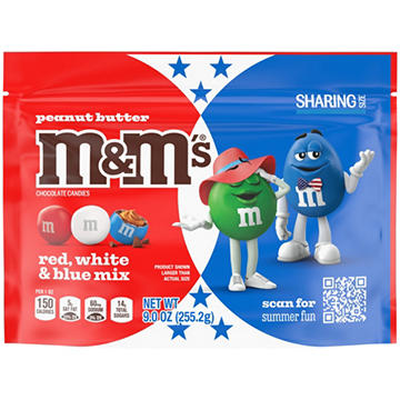 M&M'S Peanut Butter Milk Chocolate Red White & Blue Summer Candy - Sharing Size