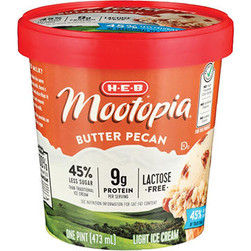 H-E-B Mootopia 9g Protein Lactose Free Light Ice Cream - Butter Pecan