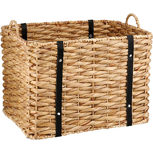 Haven + Key Small Rectangular Storage Basket with Leather Handles - Brown