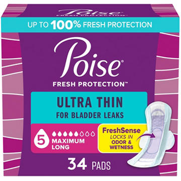 Poise Ultra Thin Incontinence Pads, Maximum Absorbency, Long Length
