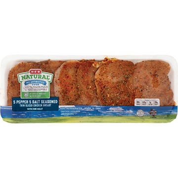 H-E-B Natural 5 Pepper 5 Salt Seasoned Chicken Breast, Thin Sliced