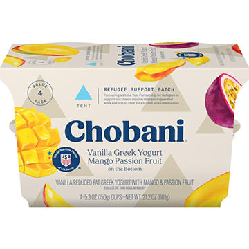 Chobani Low-Fat Vanilla Mango Passion Fruit on the Bottom Greek Yogurt