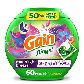 Gain Flings Laundry Detergent Pacs - Moonlight Breeze Scent with Oxi Boost & Febreze