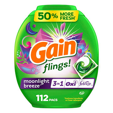 Gain Flings Laundry Detergent Pacs - Moonlight Breeze Scent with Oxi Boost & Febreze