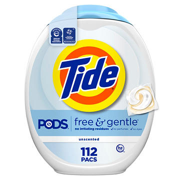 Tide PODS Free & Gentle Laundry Detergent Soap Pacs - Unscented