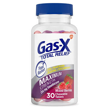 Gas-x Total Relief Chewable Tablets with Maximum Strength Gas Relief Simethicone 250 mg and Heartburn Relief Calcium Carbonate 750 mg, Mixed Berries