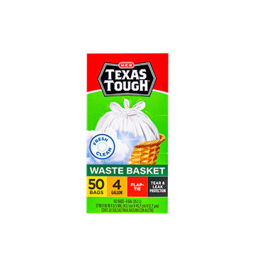 H-E-B Texas Tough Flap Tie Fresh Clean Waste Basket Trash Bags, 4 Gallon