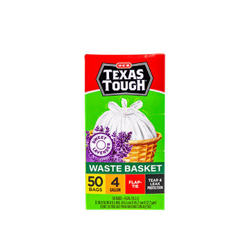 H-E-B Texas Tough Flap Tie Waste Basket Trash Bags, 4 Gallon - Sweet Lavender Scent