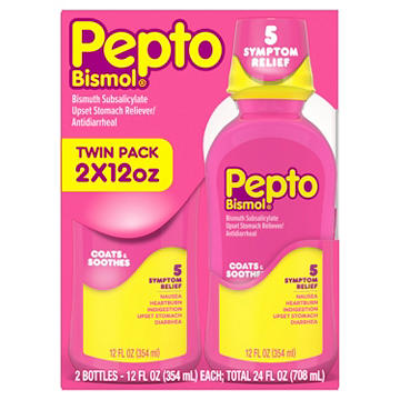 Pepto-Bismol Liquid for Nausea, Heartburn, Indigestion, Upset Stomach, & Diarrhea - Fast Relief for 5 Symptoms, 2 Pack, Original Flavor