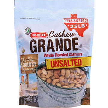H-E-B Cashew Grande Unsalted Roasted Whole Cashews - Texas-Size Pack