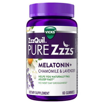 Vicks ZzzQuil PURE Zzzs Melatonin Gummies, Sleep Aid with Chamomile & Lavender, Wildberry Vanilla Flavor