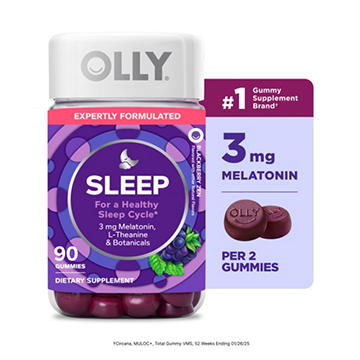 OLLY Sleep Gummy Supplement, 3mg Melatonin, L-Theanine, Chamomile, Blackberry Zen Flavor, 90 Ct