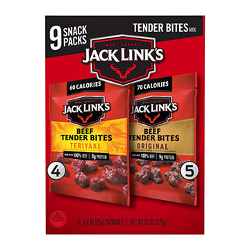 Jack Link's 9g Protein Beef Tender Bites Snack Packs - Original & Teriyaki