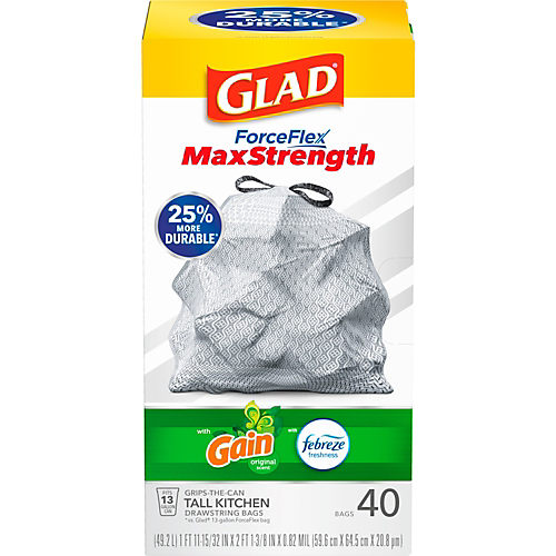 Glad ForceFlexPlus Tall Kitchen Drawstring Trash Bags Cherry