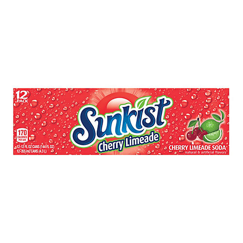 Sunkist Cherry Limeade Soda, 12 fl oz cans, 12 pack