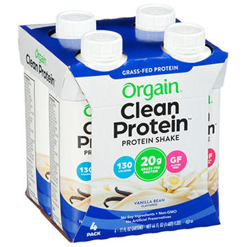Orgain Clean 20g Protein Shakes 4 pk Bottles - Vanilla Bean