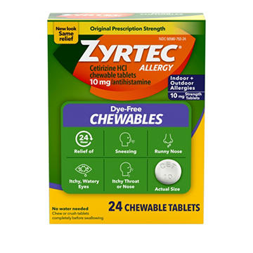 Zyrtec 24 Hour Allergy Relief Chewables, Cetirizine HCl
