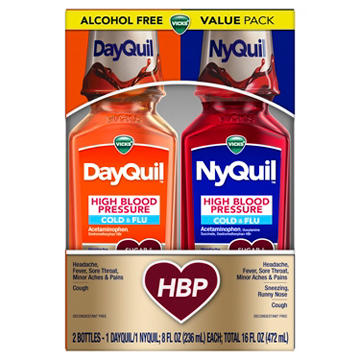 Vicks DayQuil & NyQuil High Blood Pressure Cold & Flu Relief Liquid Medicine, Powerful Multi-Symptom Daytime & Nighttime Relief, Sugar & Alcohol Free, Combo Pack