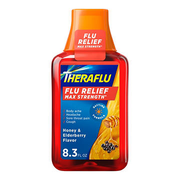 Theraflu Max Strength Daytime Flu Medicine for Flu Symptom Relief with Acetaminophen and Dextromethorphan HBr, Honey and Elderberry Flavored