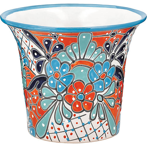 Talavera Oval Pot Blue Rim