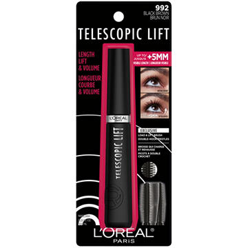 L'Oréal Paris Telescopic Lift Washable Makeup Mascara, 36HR Wear Black Brown
