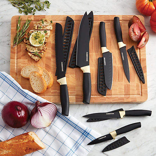 FARBERWARE 12 PIECE CUTLERY KNIFE SET BLACK COPPER STAINLESS STEEL BLADES  NEW
